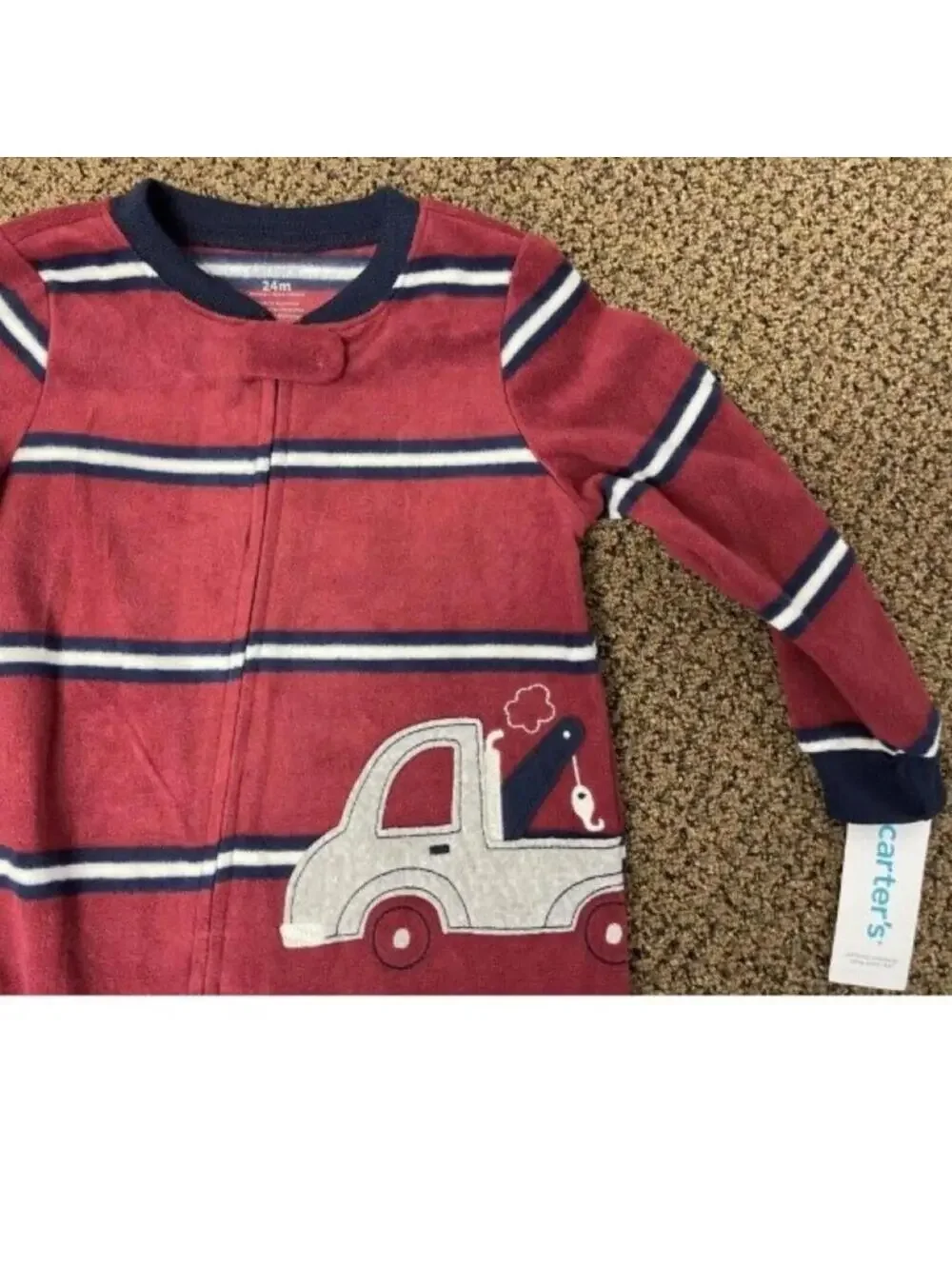 Carters 1 Pc Pajamas Boys 24 months Tow Truck Winter Long Sleeve Footed